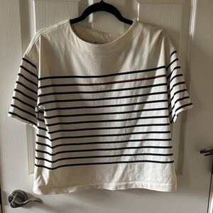 L.L. Bean Cream and Navy Striped Tee